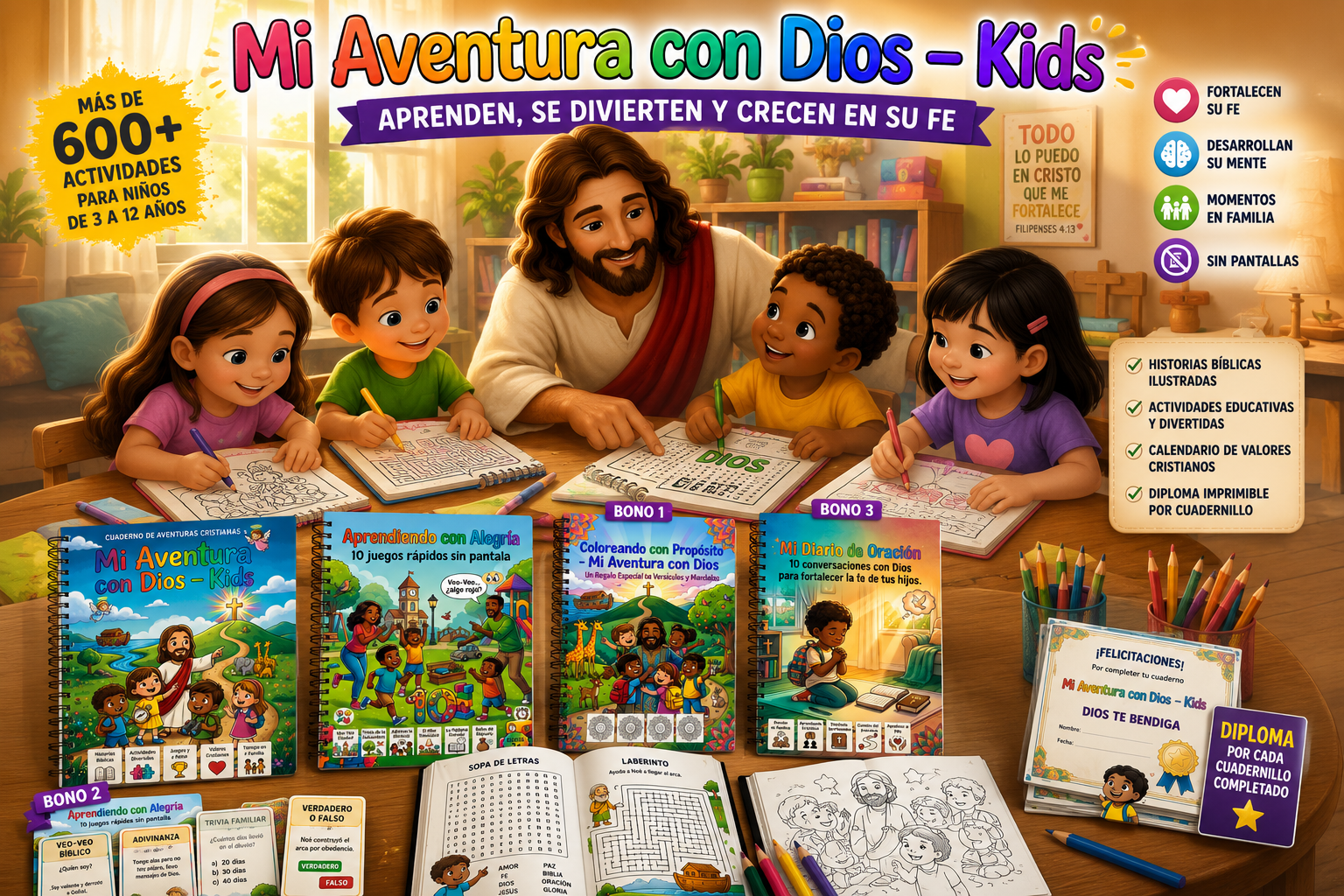Oferta completa: kit principal, bonos, tarjetas y diploma